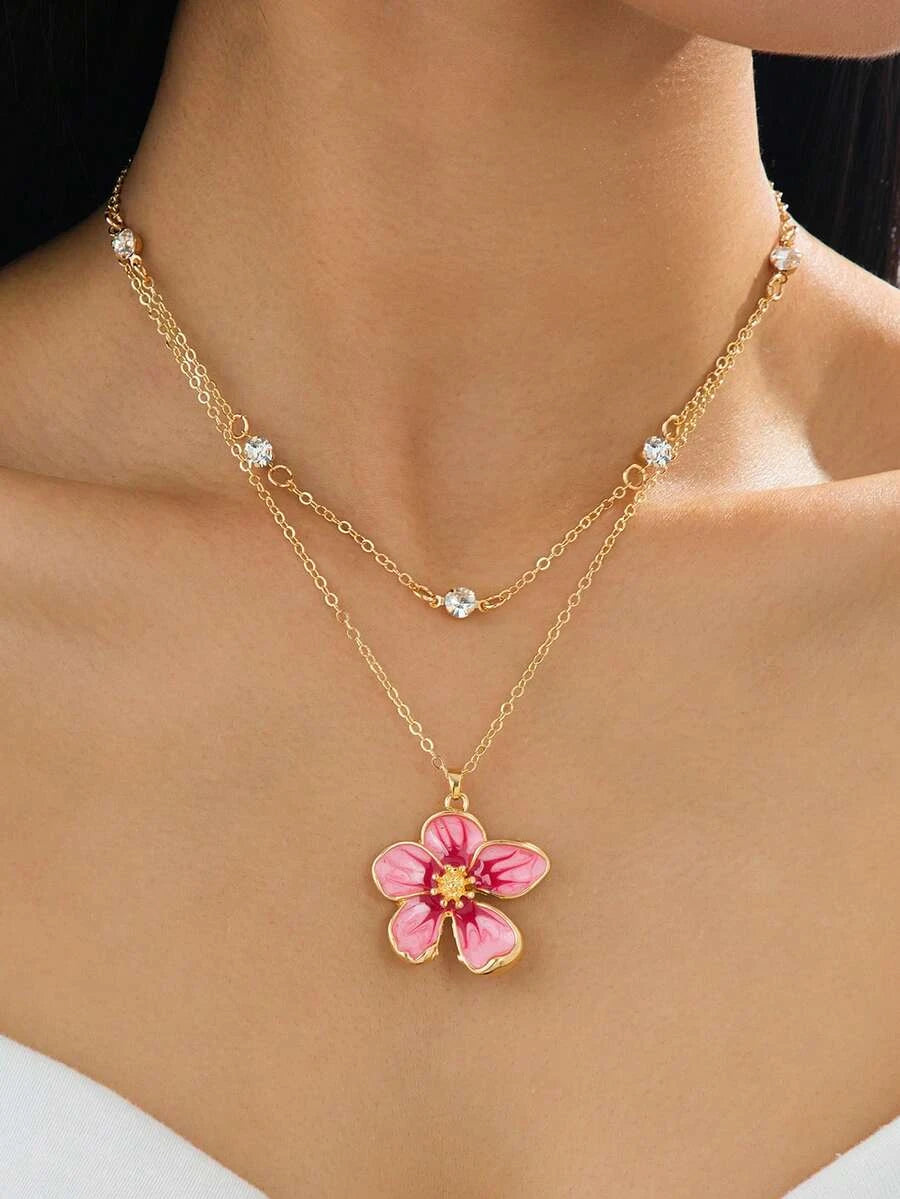 Enameled Flower Pendant Necklace