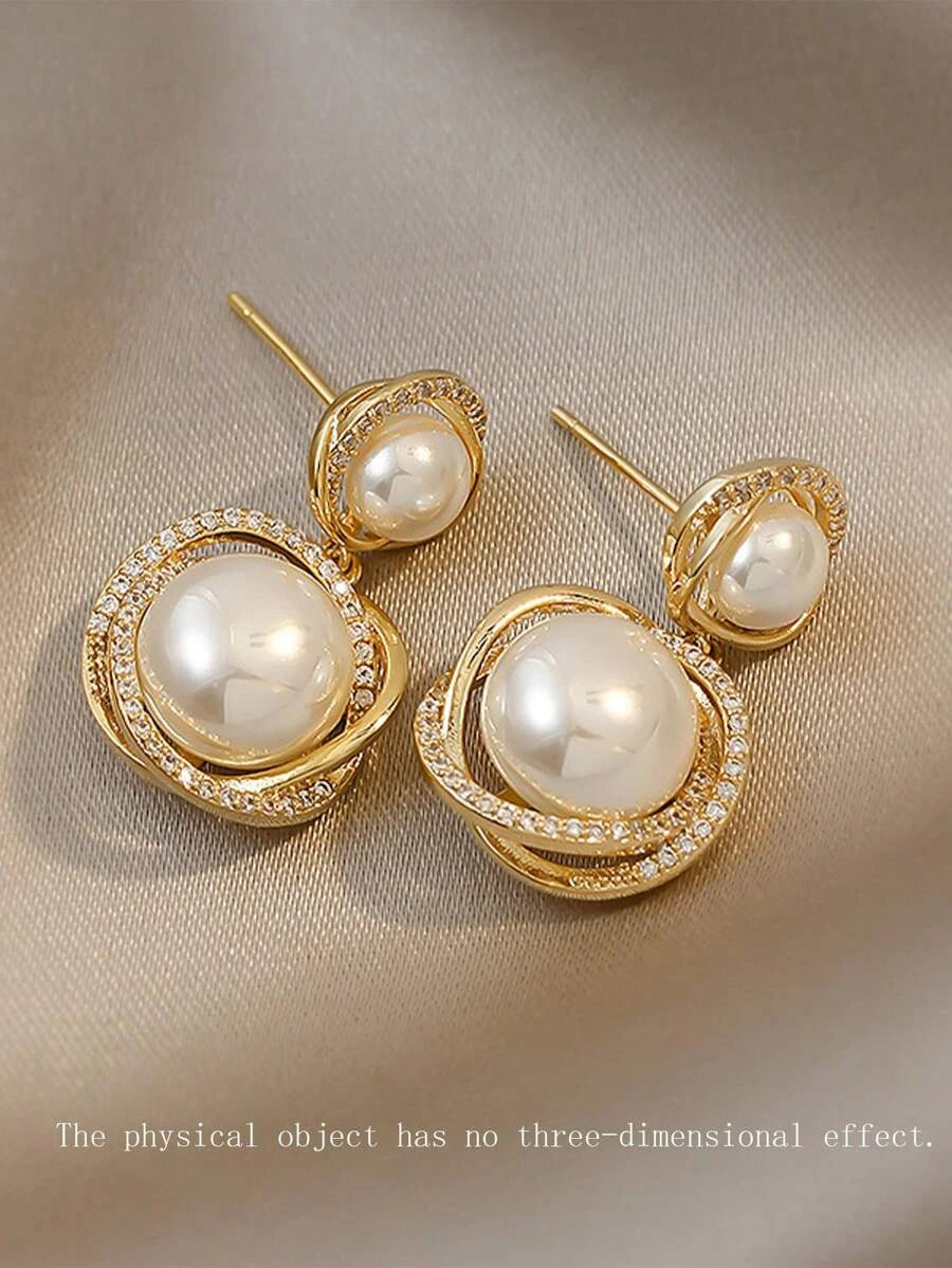 French Pearl Rhinestone Drop Earrings