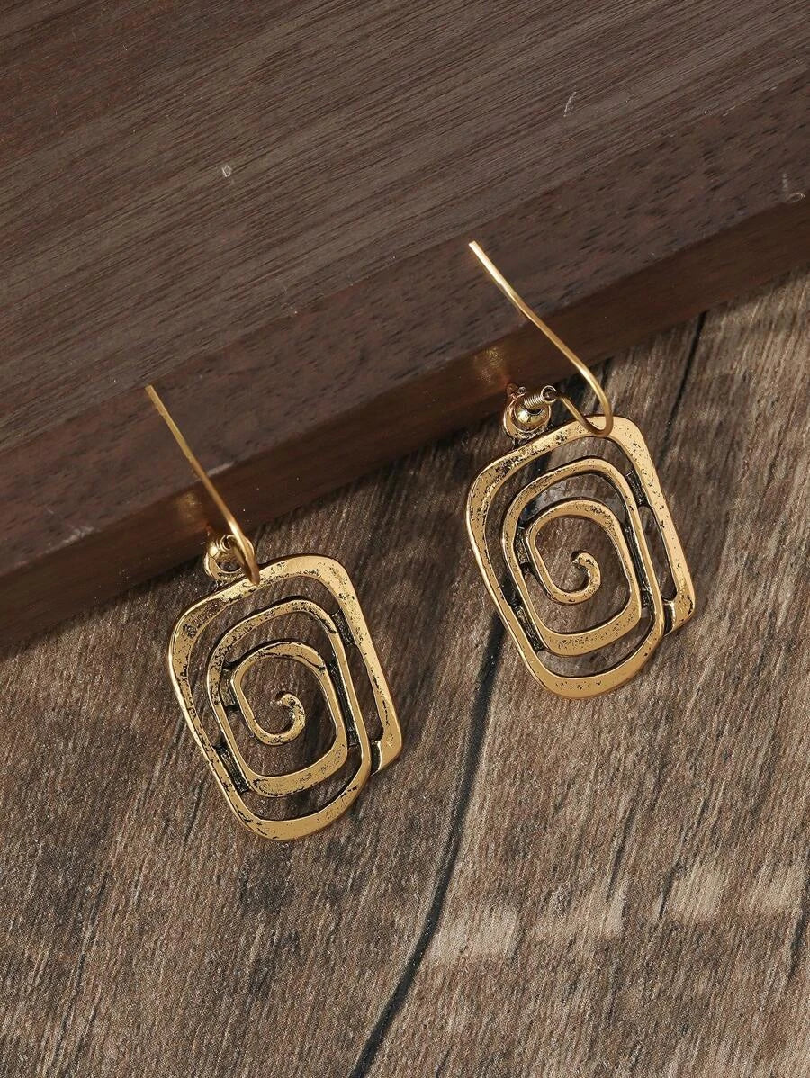 Vintage Style Asymmetrical Spiral Drop Earrings