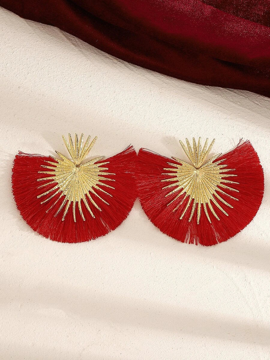 Vintage Heart Fan Tassel Earrings