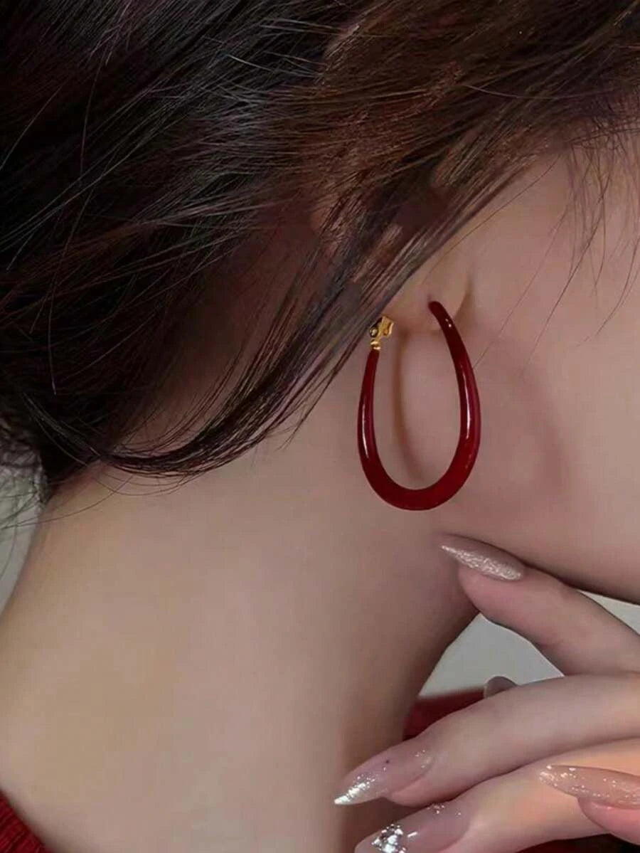 Red Drip Glaze Teardrop Hoop Earrings