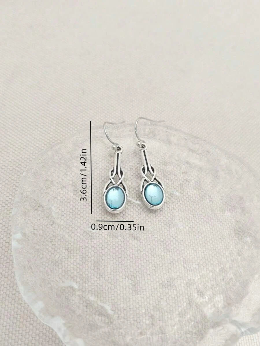 Bohemian Sea Blue Faux Gemstone Pendant Earrings