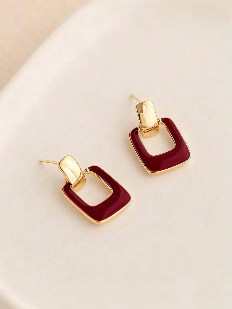 Retro Coffee Square Drop Earrings
