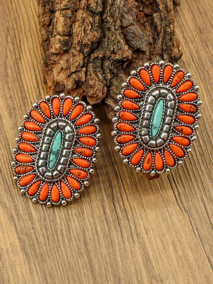 Western Style Turquoise Pendant Earrings