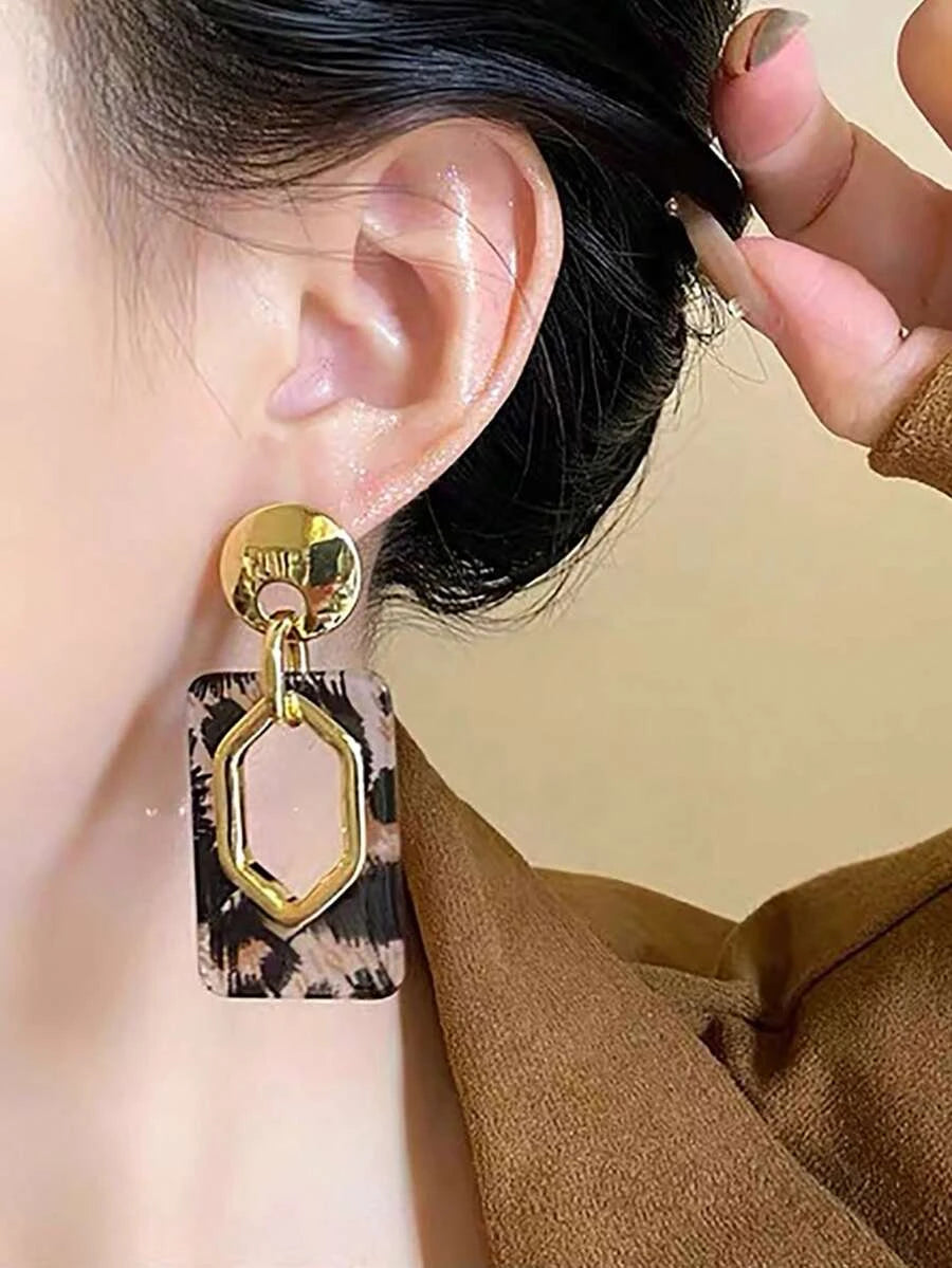 Vintage Geometric Leopard Resin Earrings