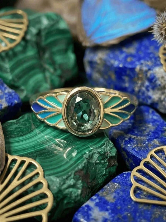 Retro Boho Enamel Rose Golden Ring