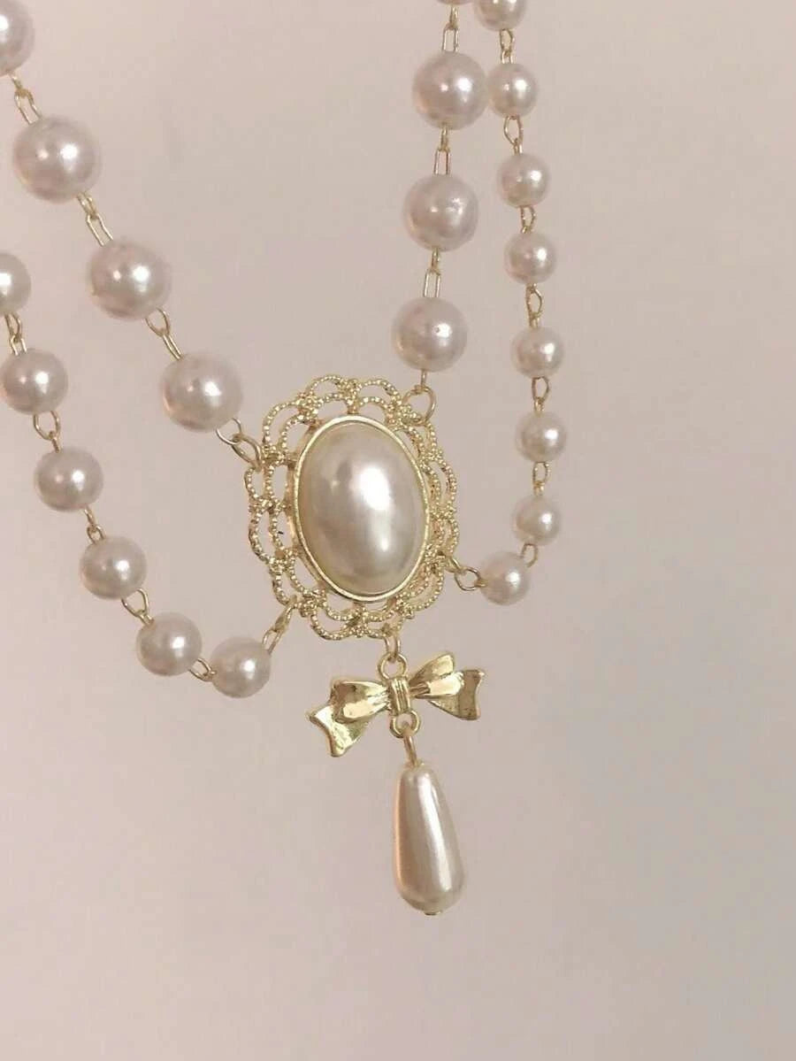 Retro Baroque Faux Pearl Tassel Necklace