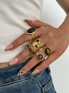 15/5pcs Vintage Old Money Style Elegant Fashion Faux Tiger Eye Stone Geometric Cross Hammered Hollow Ring Set Suitable For Women's Daily Wear