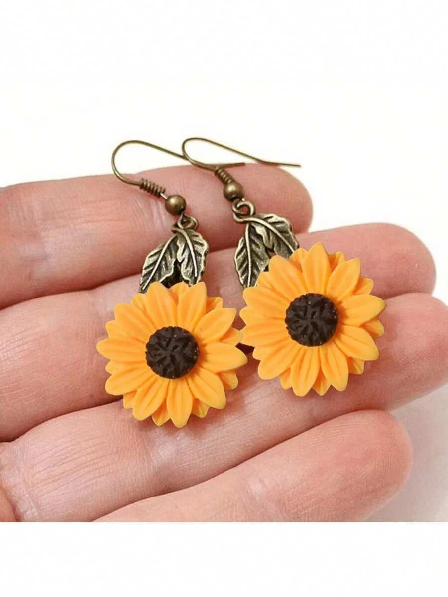 Vintage Sunflower Alloy Earrings
