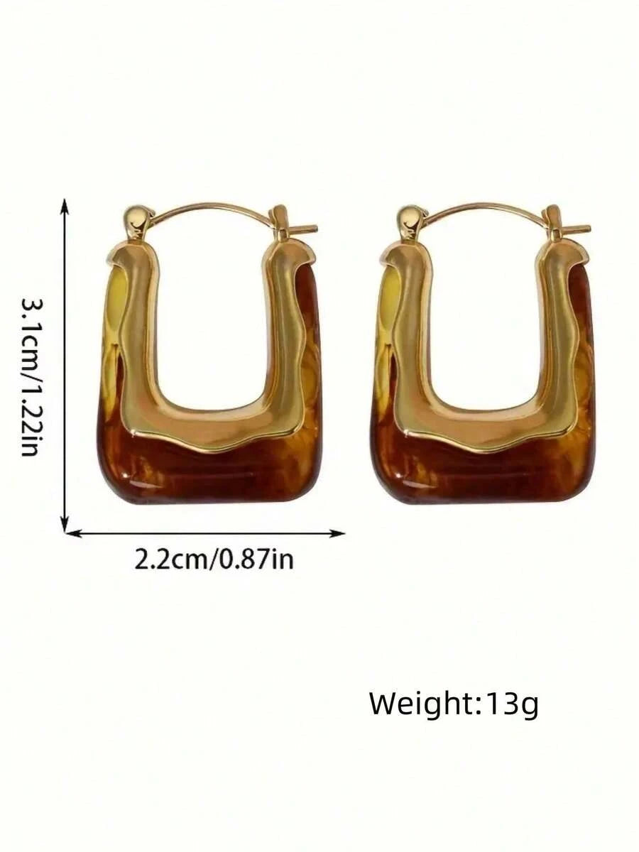 Retro U-Shaped Resin Hoop Earrings