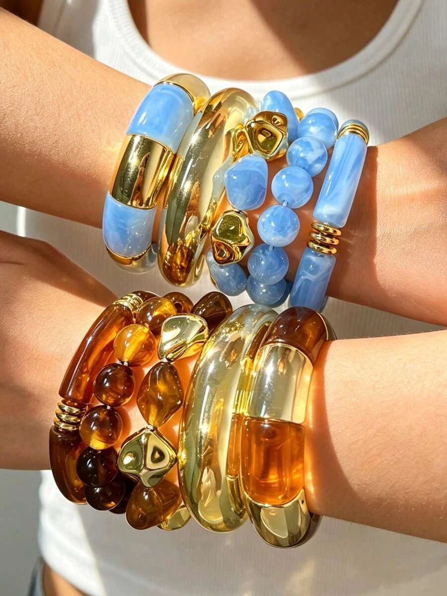 Vintage Geometric Resin Bangle Set