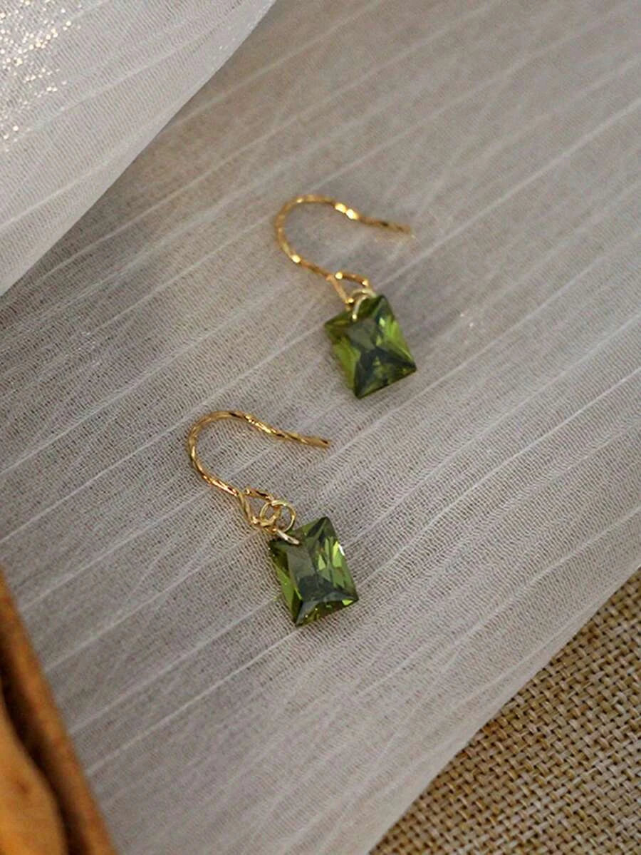 Sterling Silver Olive Green Zirconia Earrings