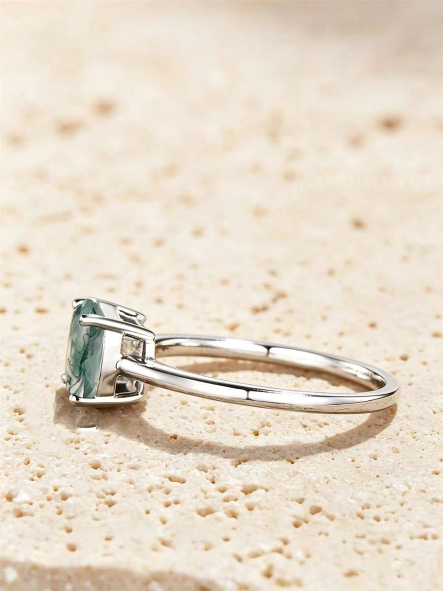 Sterling Silver Square Agate Ring