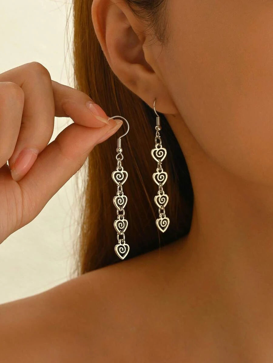 Vintage Silver Geometric Heart Earrings