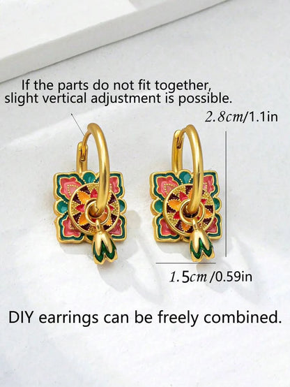 Geometric Enamel Hoop Earrings