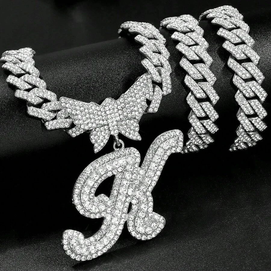 Cuban Link Butterfly Letter Necklace