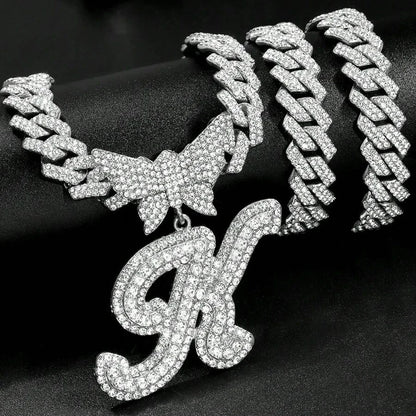 Cuban Link Butterfly Letter Necklace