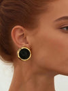 Retro Gold-Plated Black Round Earrings