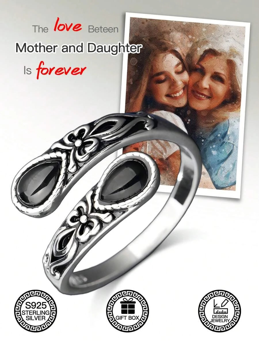 Sterling Silver Black Agate Spoon Ring