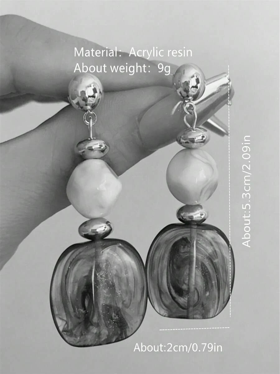 Vintage Asymmetrical Tie Dye Long Acrylic Pendant Earrings