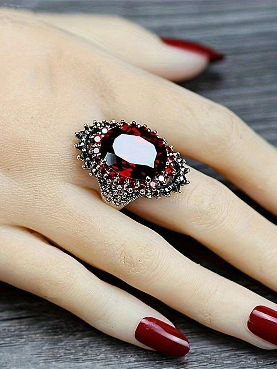 Retro Oval Garnet Engagement Ring
