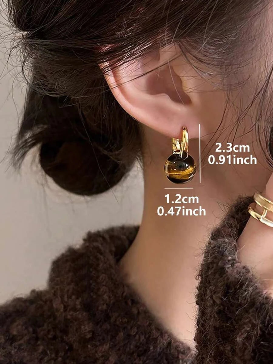 Vintage Artificial Tiger Eye Hoop Earrings