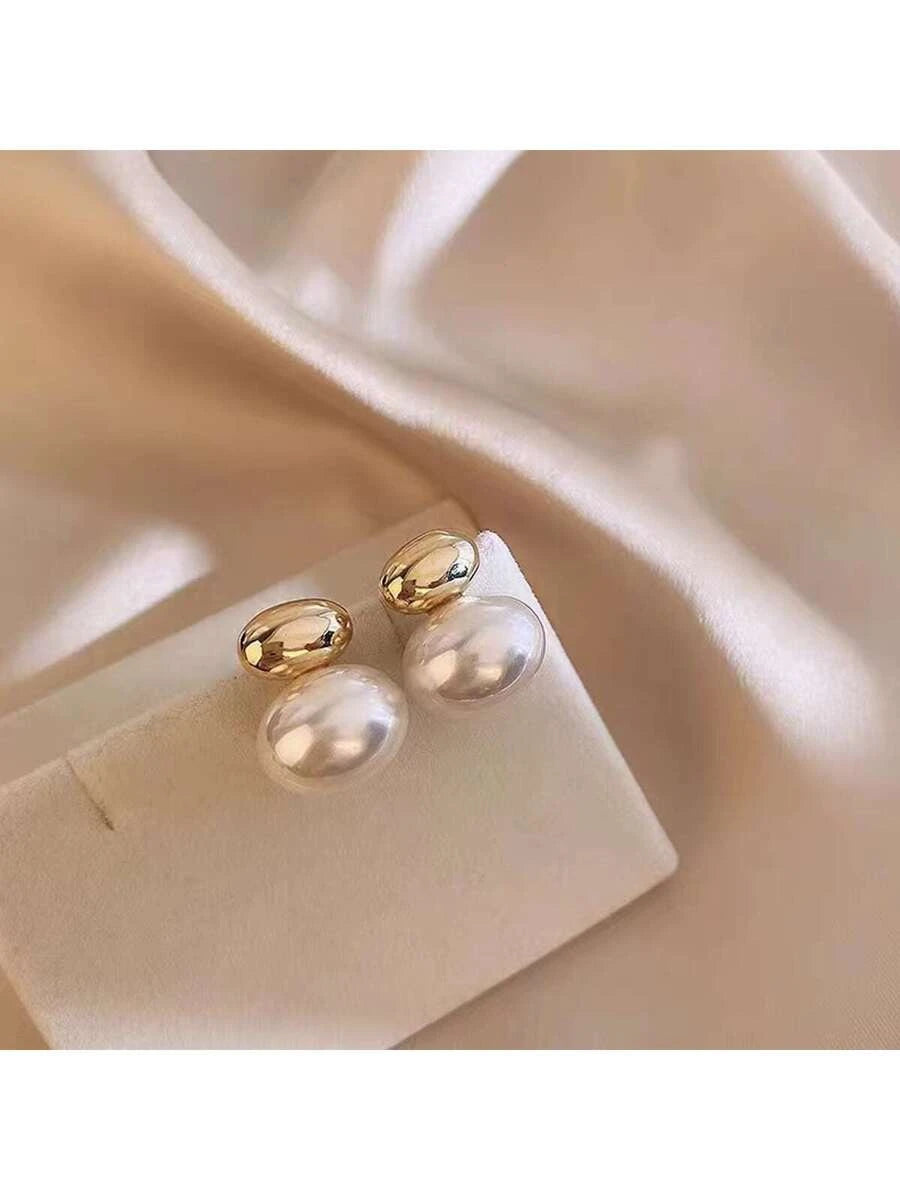 Gold Plated Faux Pearl Stud Earrings