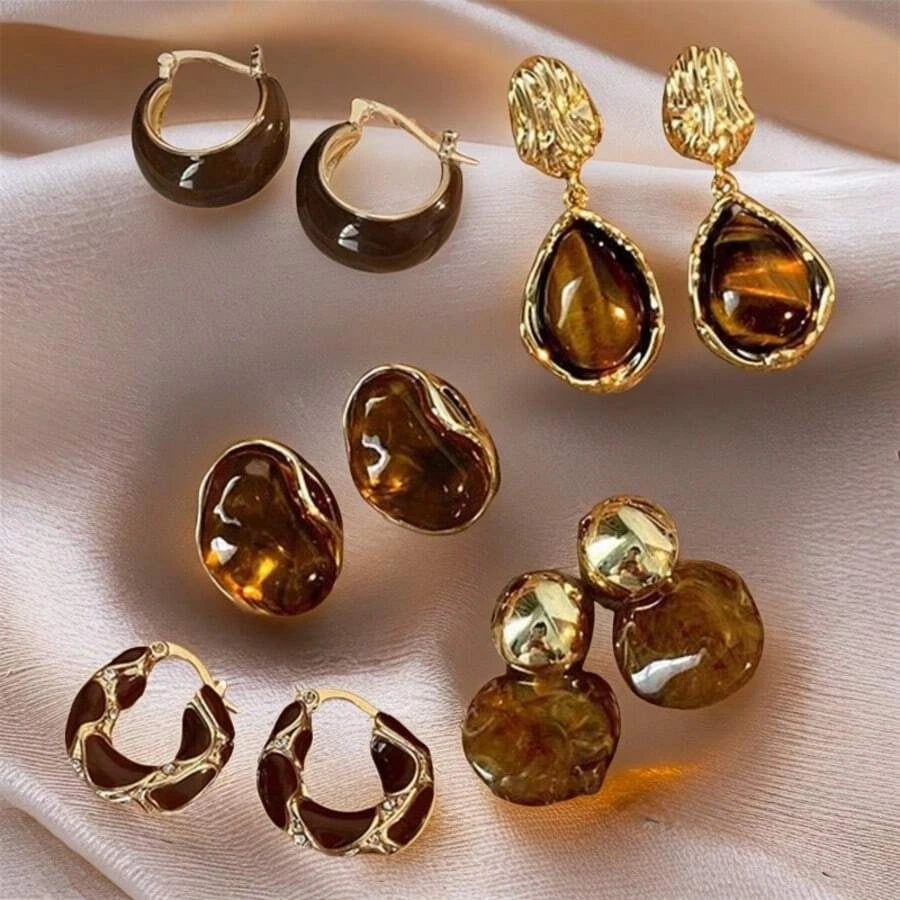 12pcs Vintage Brown Resin Geometric Heart