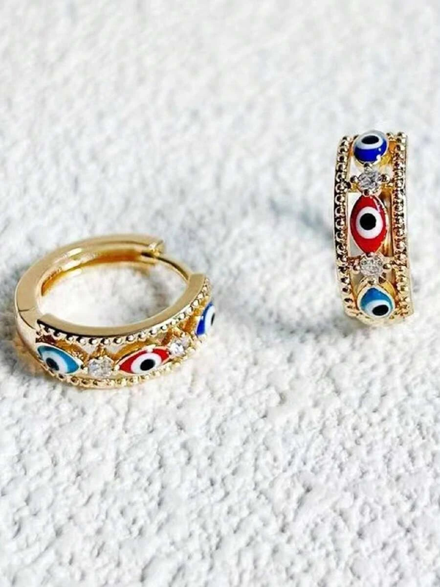 Gold Plated Crystal Demon Eye Earrings