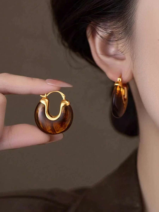 Vintage Geometric Resin Hoop Earrings