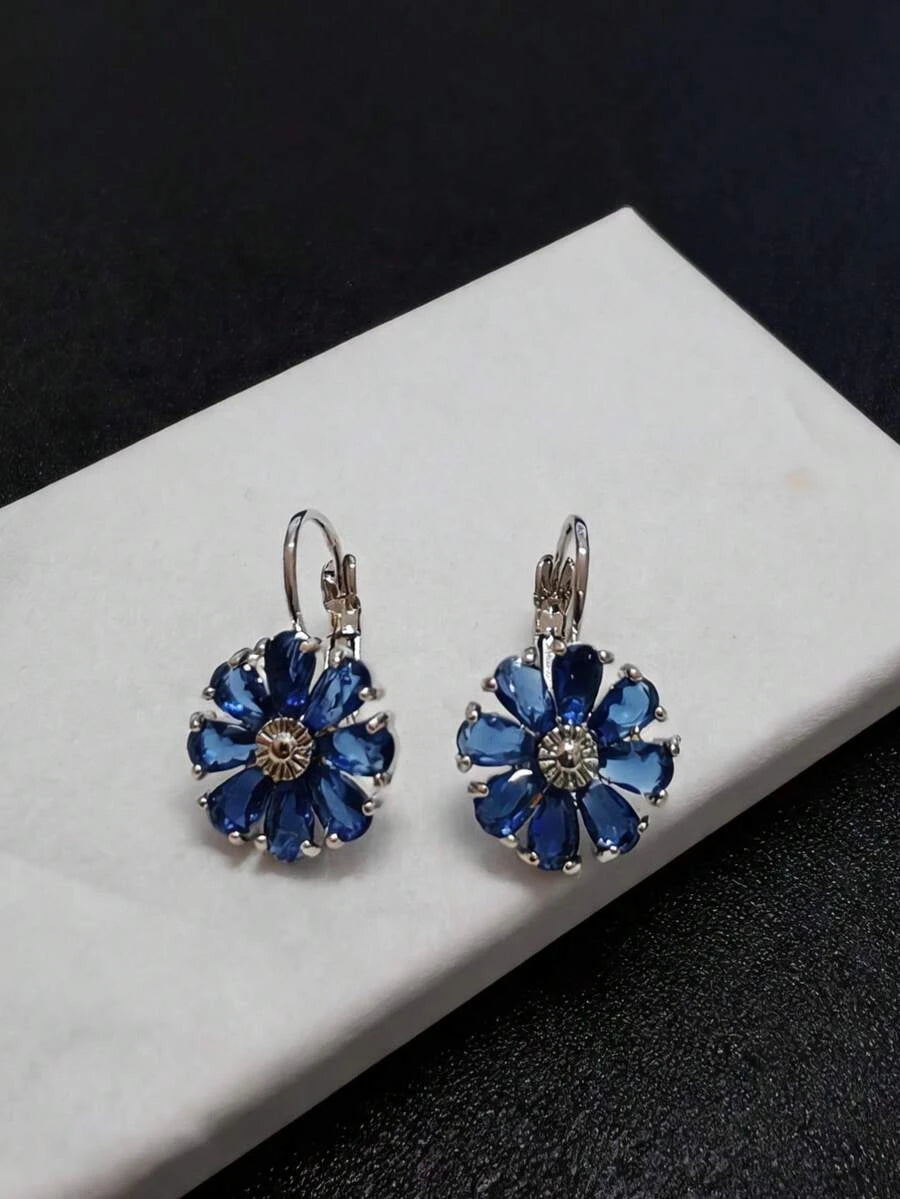Vintage Floral Royal Blue Dangle Earrings