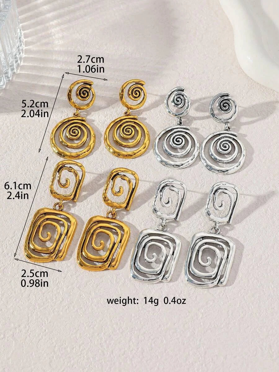 Vintage Style Asymmetrical Spiral Drop Earrings