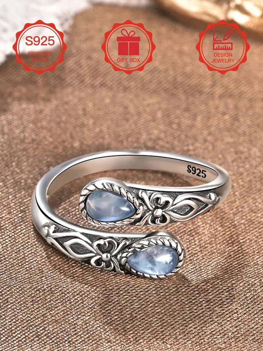Sterling Silver Moonstone Adjustable Ring