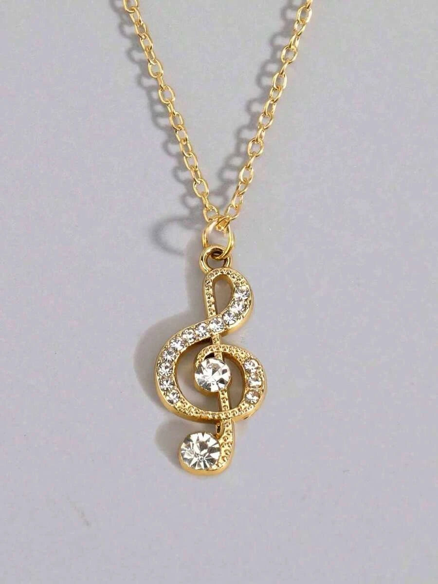Rhinestone Music Note Necklace
