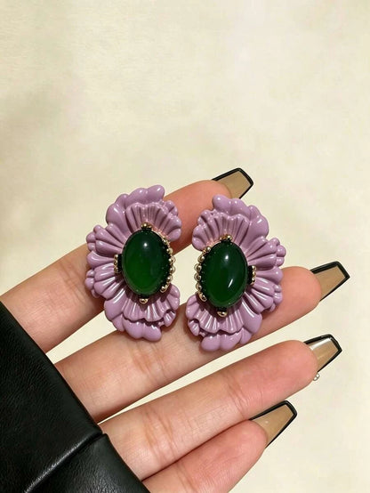Vintage Purple Flower Earrings