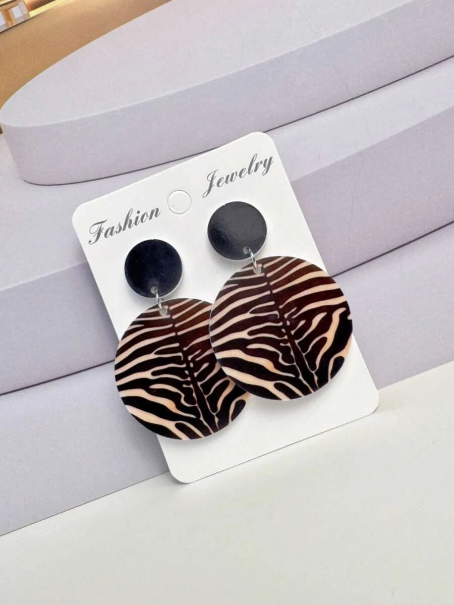 Retro Zebra Print Round Pendant Earrings