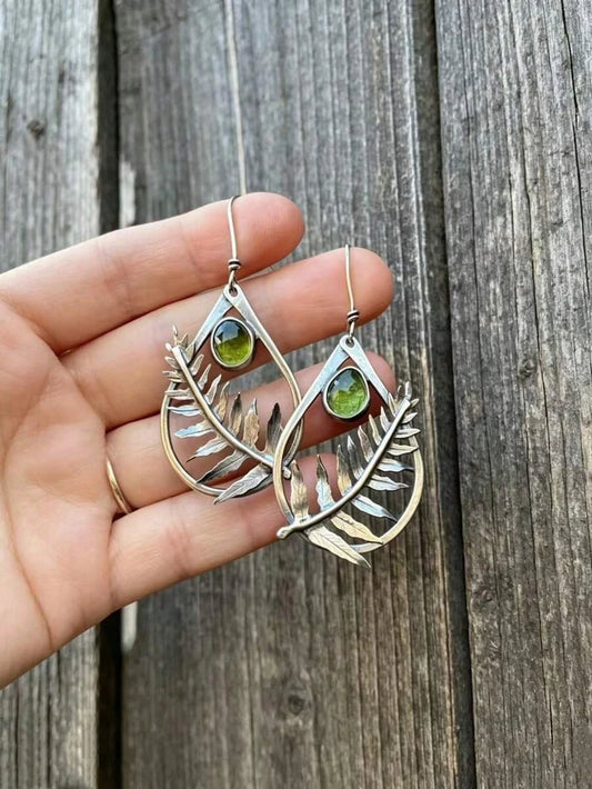 Vintage Bohemian Teardrop Fern Earrings