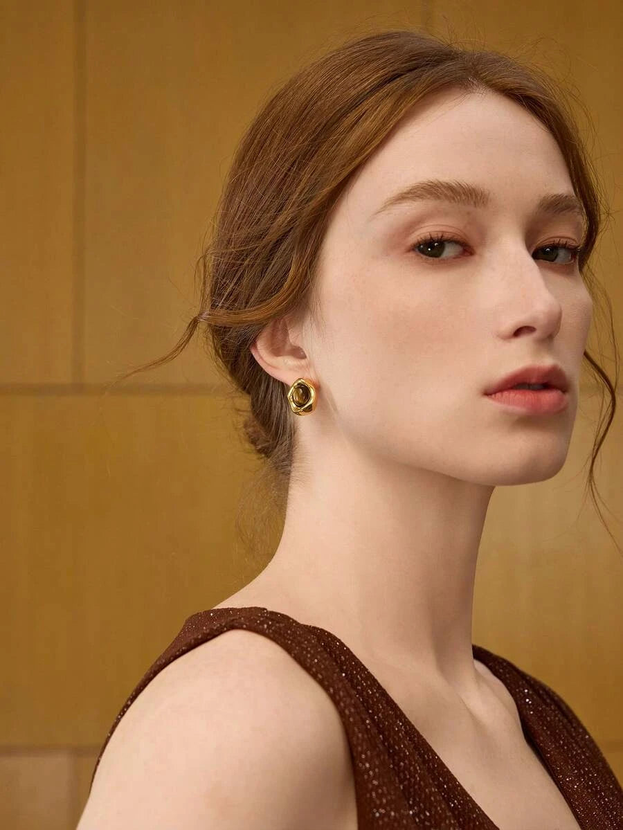 Natural Tiger Eye Stud Earrings