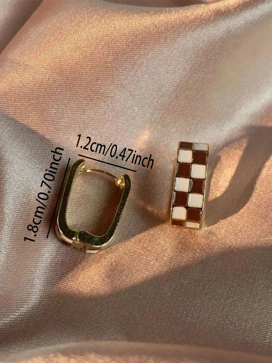 Gold Plated Brass Checkerboard Hoop Earrings
