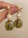 Asymmetric Green Wave Drop Earrings