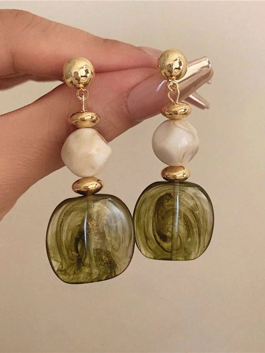 Asymmetric Green Wave Drop Earrings