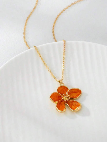 Enameled Flower Pendant Necklace