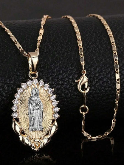 Minimalist Crystal Virgin Mary Pendant Necklace