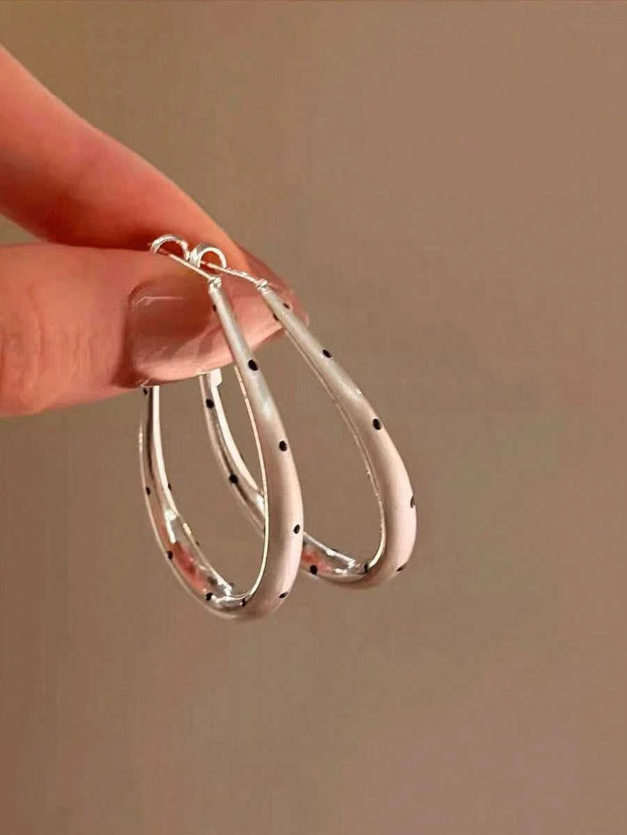 Oval Metal Polka Dot Stud Earrings