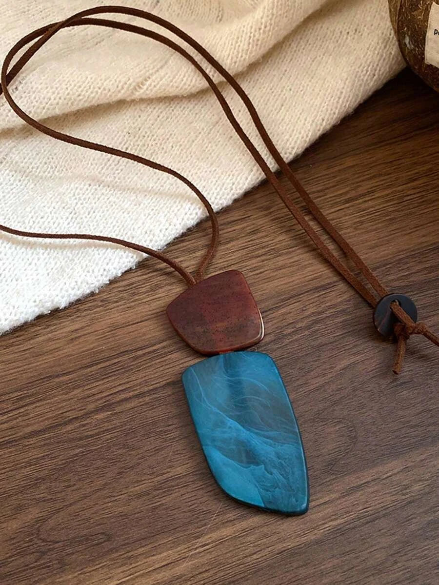 Vintage Leather Resin Dyed Necklace