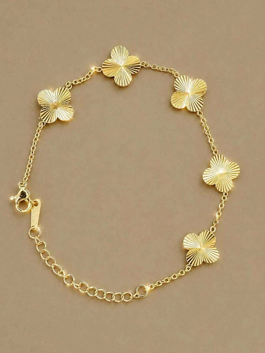 Floral Rhinestone Gold Plated Bracelet Set