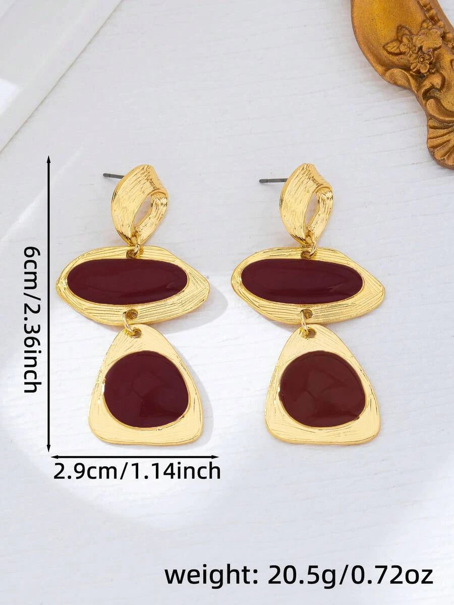 French Vintage Glazed Asymmetrical Geometric Earrings