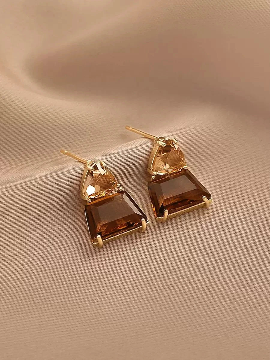 Retro Minimalist Trapezoid Crystal Earrings