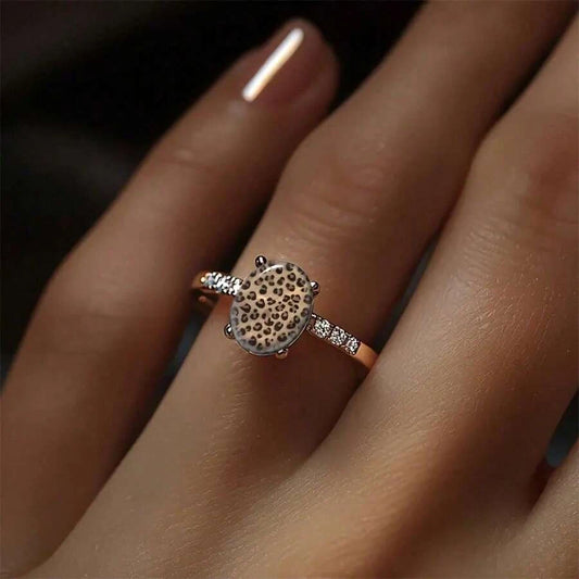 Leopard Print Oval Stone Ring