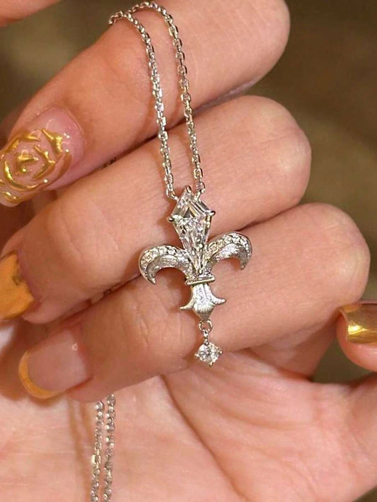 Vintage Cubic Zirconia Iris Flower Pendant Necklace